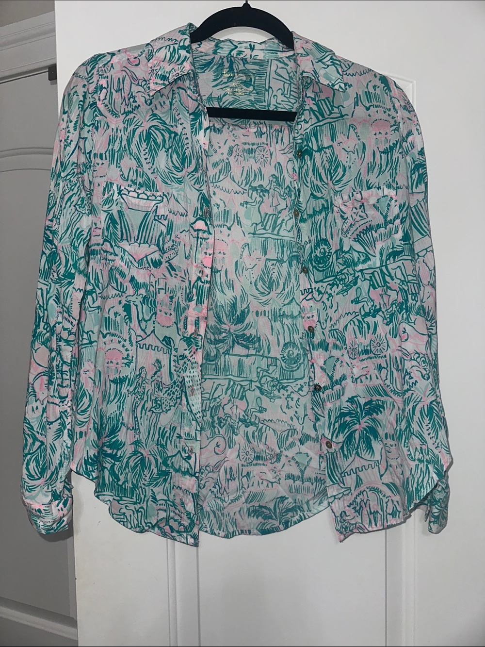 Lilly Pulitzer Pink & Teal Tropical Button-Down Shirt